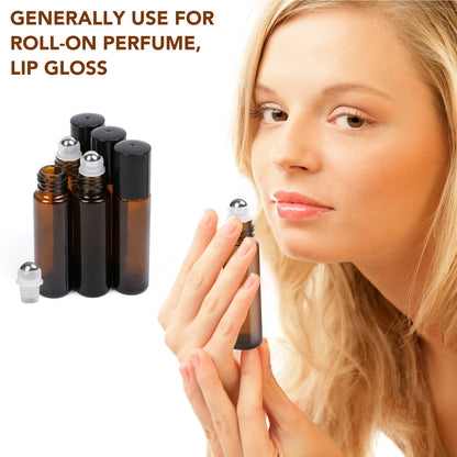 LotFancy Essential Oil Roller Bottles, 6pc 10ml Amber Glass Bottle with Roller Balls and Caps