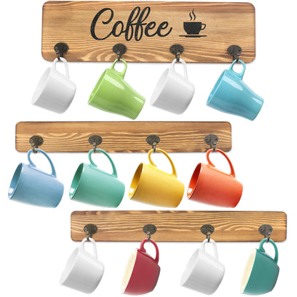 LotFancy Coffee Mug Holder, Rustic Mug Rack Wall Mounted, 4 Coffee Cup Hangers for Kitchen Organizer