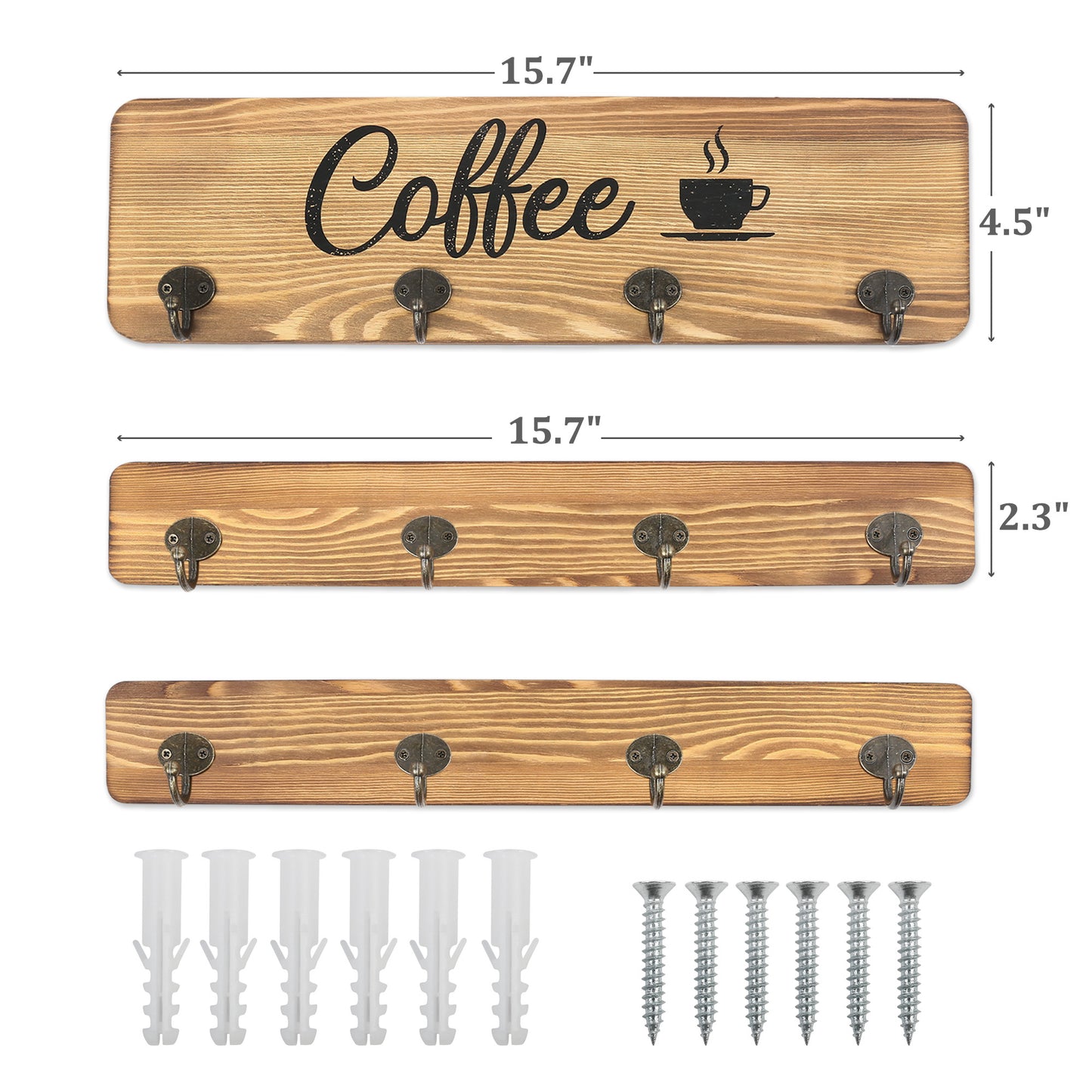 LotFancy Coffee Cup Holder, 3 Pcs Wall Mounted Mug Rack with 12 Hooks, Farmhouse Wood Cup Organizer