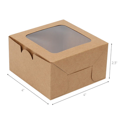 LotFancy 60 Pcs Bakery Boxes with Window, 4x4x2.3 in Pastry Boxes for Cookies, Macarons,Brown