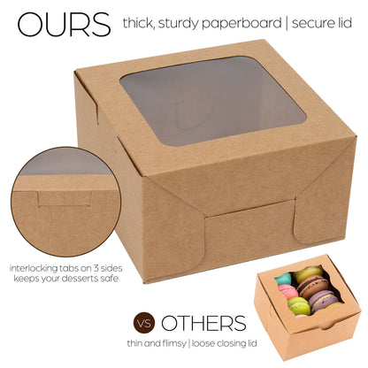 LotFancy 60 Pcs Bakery Boxes with Window, 4x4x2.3 in Pastry Boxes for Cookies, Macarons,Brown