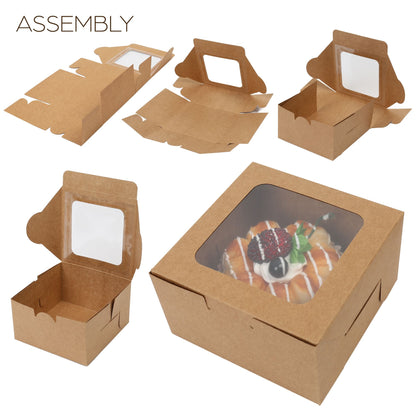 LotFancy 60 Pcs Bakery Boxes with Window, 4x4x2.3 in Pastry Boxes for Cookies, Macarons,Brown