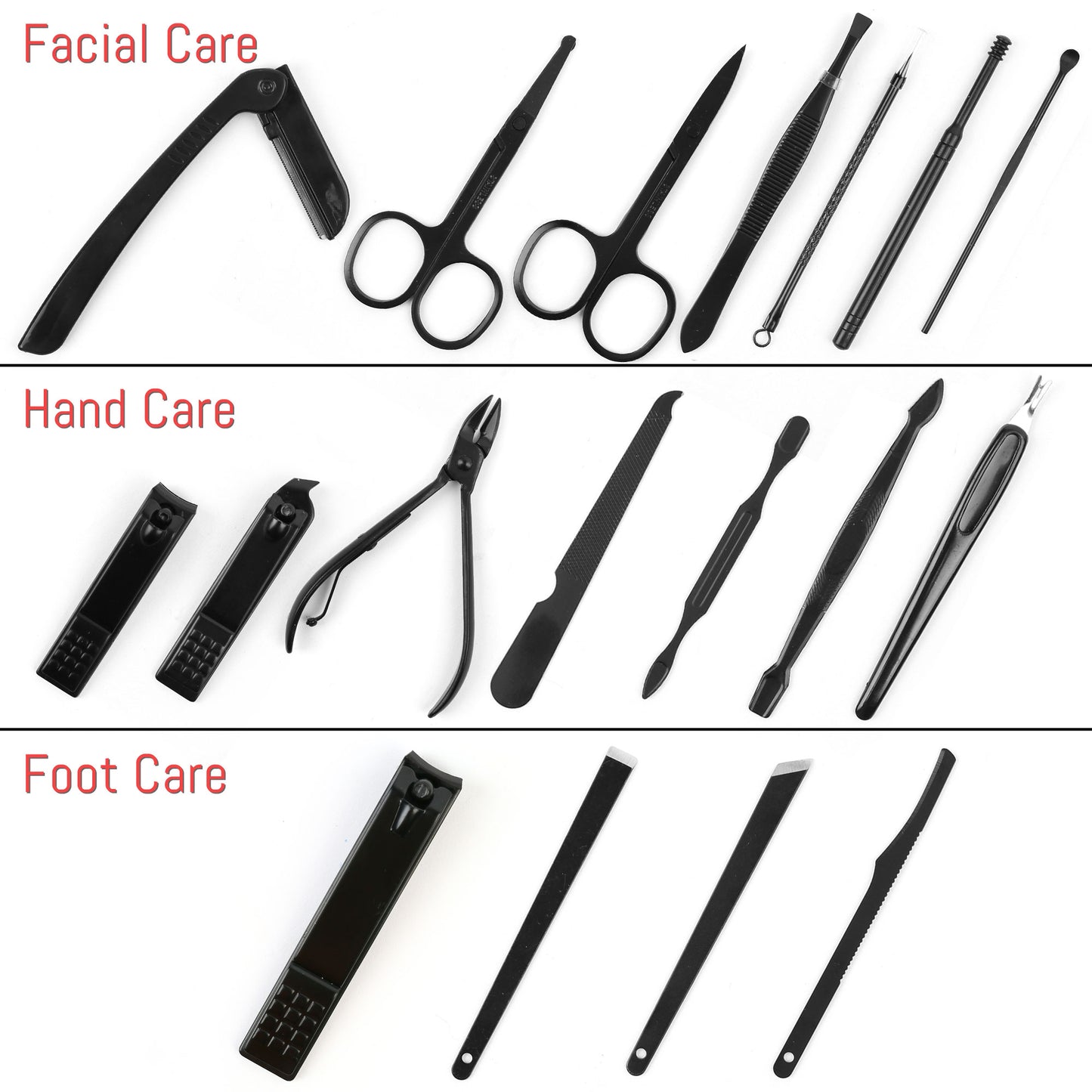 LotFancy Manicure Set, Pedicure Kit, Nail Clippers, Professional Grooming Kit 18 In 1 with Case, Black