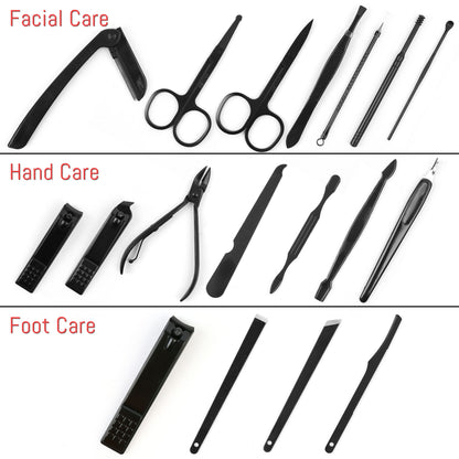 LotFancy Manicure Set, Pedicure Kit, Nail Clippers, Professional Grooming Kit 18 In 1 with Case, Black