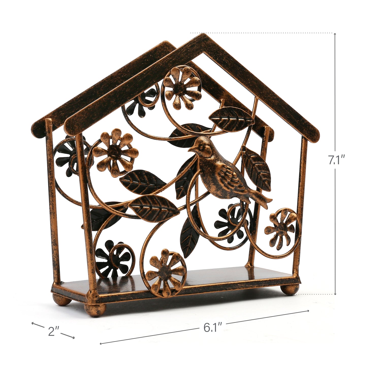 LotFancy Cast Iron Napkin Holder, Upright Paper Napkin Dispenser Stand for Home, Kitchen, Tables, Indoor, Outdoor, Bird & Flower Design