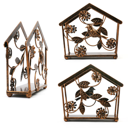 LotFancy Cast Iron Napkin Holder, Upright Paper Napkin Dispenser Stand for Home, Kitchen, Tables, Indoor, Outdoor, Bird & Flower Design