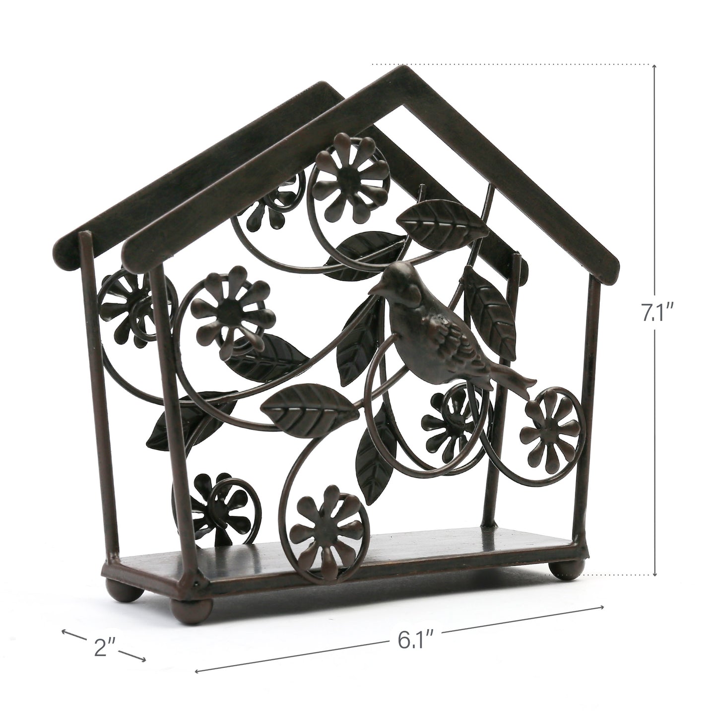 LotFancy Cast Iron Napkin Holder, Upright Paper Napkin Dispenser Stand for Home, Kitchen, Tables, Indoor, Outdoor, Bird & Flower Design