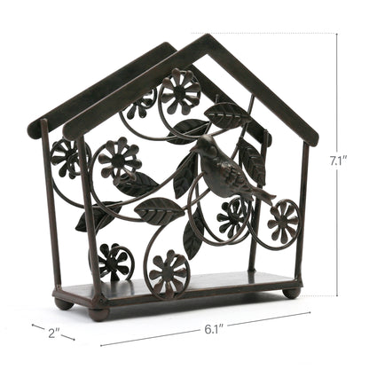 LotFancy Cast Iron Napkin Holder, Upright Paper Napkin Dispenser Stand for Home, Kitchen, Tables, Indoor, Outdoor, Bird & Flower Design