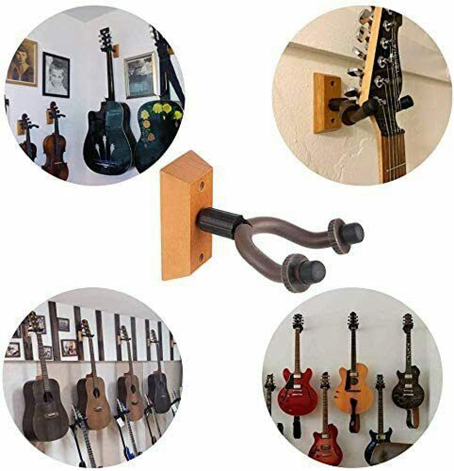 LotFancy 2 Pcs Guitar Wall Mount Hanger Holder for Acoustic, Electric Guitars, Folk Ukulele