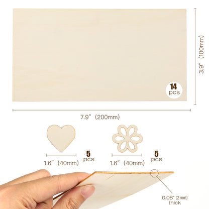 LotFancy Plywood Sheets for Crafts, 14pc Blank Unfinished Basswood Sheets, Thin Rectangle Wood Board Cutouts Pieces