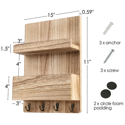 LotFancy Key Holder, Mail Organizer Wall Mount, Wooden Mail Sorter for Entryway, Hallway