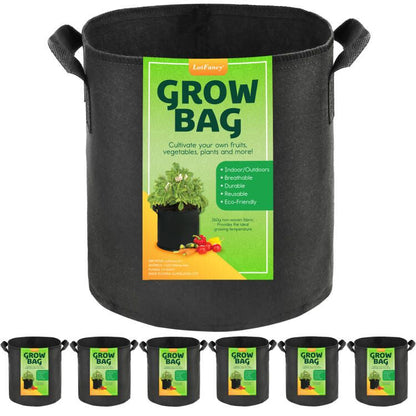 LotFancy Grow Bags, Thickened Nonwoven Fabric Pots with Reinforced Handles, Heavy Duty Aeration Planter Bags for Vegetables Flowers Fruits, Black