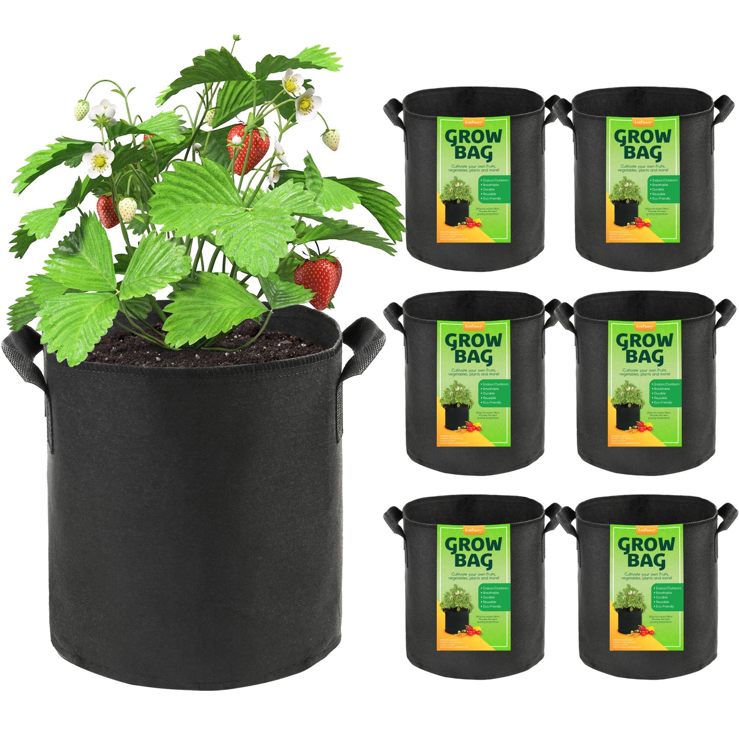 LotFancy 3 Gallon Grow Bags,7 Pack, Heavy Duty Thickened Aeration Felt Fabric Pots with Handles