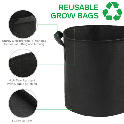 LotFancy Grow Bags, Thickened Nonwoven Fabric Pots with Reinforced Handles, Heavy Duty Aeration Planter Bags for Vegetables Flowers Fruits, Black