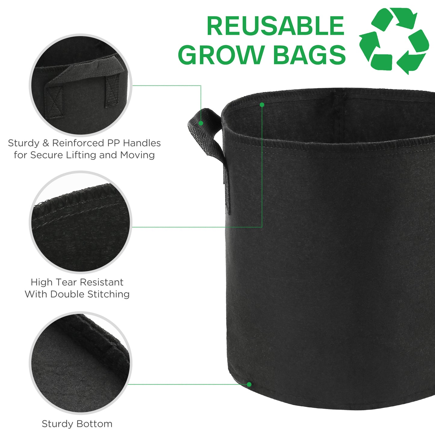 LotFancy 3 Gallon Grow Bags,7 Pack, Heavy Duty Thickened Aeration Felt Fabric Pots with Handles