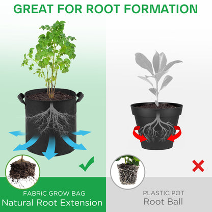 LotFancy Grow Bags, Thickened Nonwoven Fabric Pots with Reinforced Handles, Heavy Duty Aeration Planter Bags for Vegetables Flowers Fruits, Black