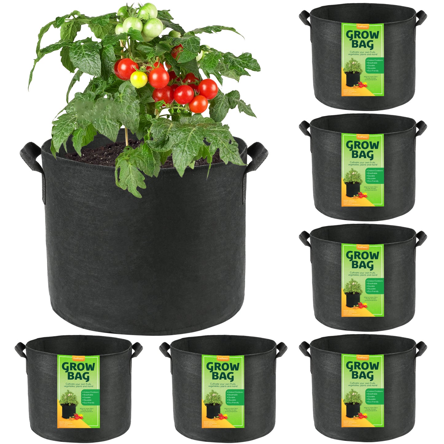 LotFancy Grow Bags, Thickened Nonwoven Fabric Pots with Reinforced Handles, Heavy Duty Aeration Planter Bags for Vegetables Flowers Fruits, Black