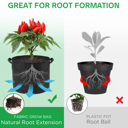 LotFancy Grow Bags, Thickened Nonwoven Fabric Pots with Reinforced Handles, Heavy Duty Aeration Planter Bags for Vegetables Flowers Fruits, Black