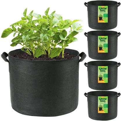 LotFancy Grow Bags, Thickened Nonwoven Fabric Pots with Reinforced Handles, Heavy Duty Aeration Planter Bags for Vegetables Flowers Fruits, Black