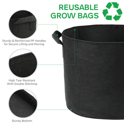 LotFancy Grow Bags, Thickened Nonwoven Fabric Pots with Reinforced Handles, Heavy Duty Aeration Planter Bags for Vegetables Flowers Fruits, Black