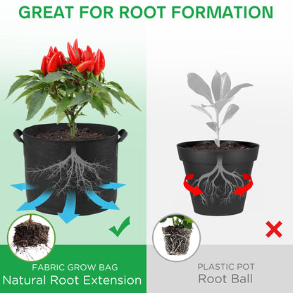 LotFancy Grow Bags, Thickened Nonwoven Fabric Pots with Reinforced Handles, Heavy Duty Aeration Planter Bags for Vegetables Flowers Fruits, Black