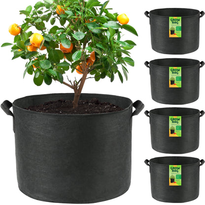 LotFancy Grow Bags, Thickened Nonwoven Fabric Pots with Reinforced Handles, Heavy Duty Aeration Planter Bags for Vegetables Flowers Fruits, Black