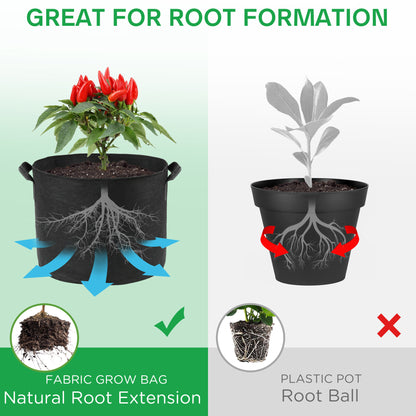 LotFancy Grow Bags, Thickened Nonwoven Fabric Pots with Reinforced Handles, Heavy Duty Aeration Planter Bags for Vegetables Flowers Fruits, Black