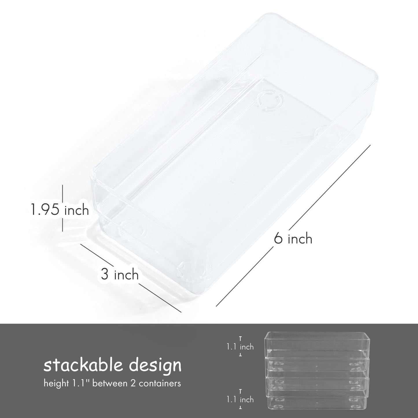 LotFancy Clear Drawer Organizers, 6 x 3 x 2 in, Plastic Storage Bins for Desk, Bathroom, Utensils
