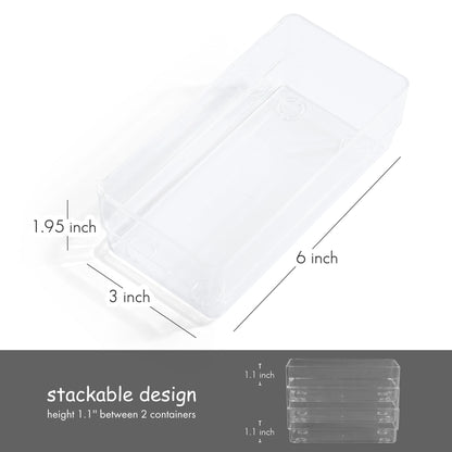 LotFancy Clear Drawer Organizers, 6 x 3 x 2 in, Plastic Storage Bins for Desk, Bathroom, Utensils