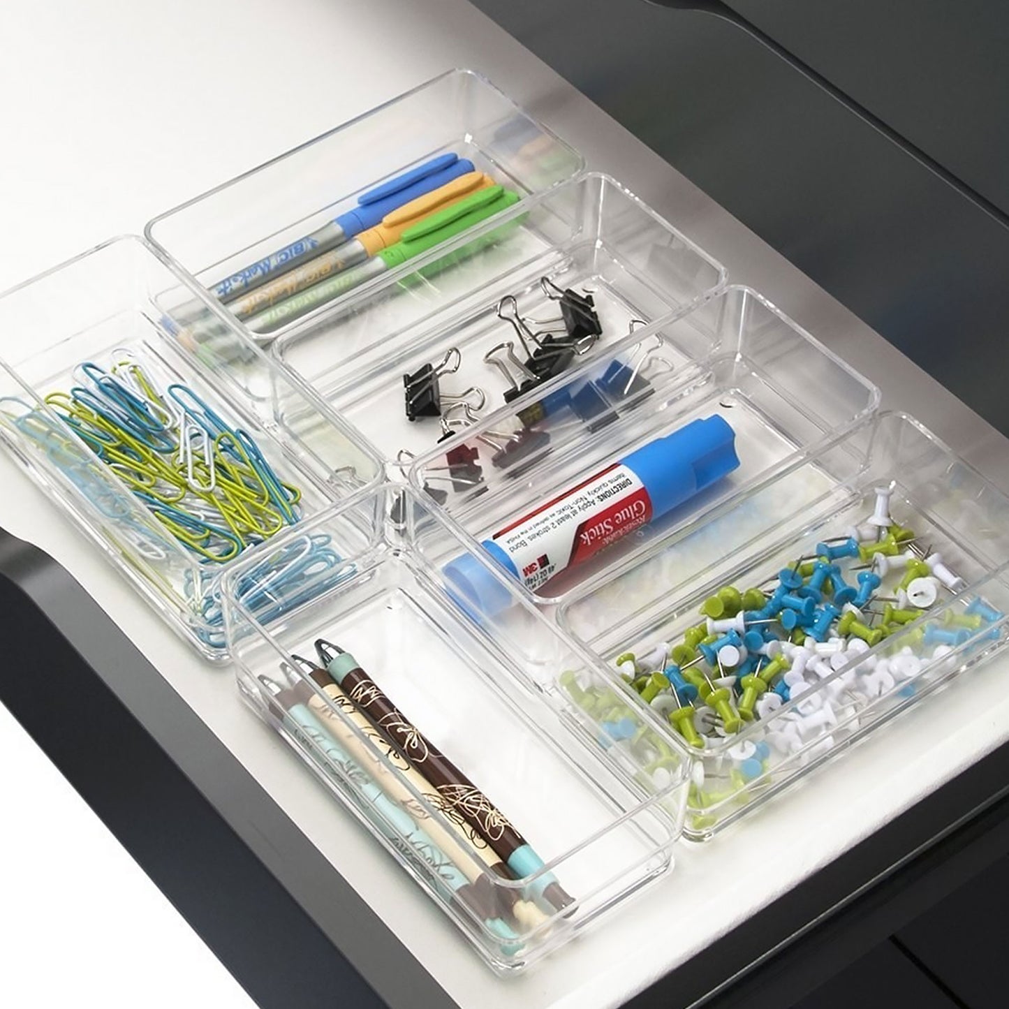 LotFancy Clear Drawer Organizers, 6 x 3 x 2 in, Plastic Storage Bins for Desk, Bathroom, Utensils