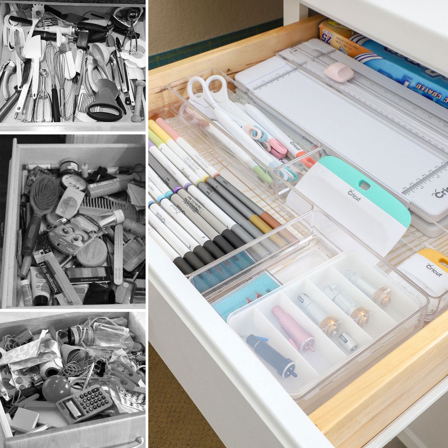 LotFancy Clear Drawer Organizers, 6 x 3 x 2 in, Plastic Storage Bins for Desk, Bathroom, Utensils