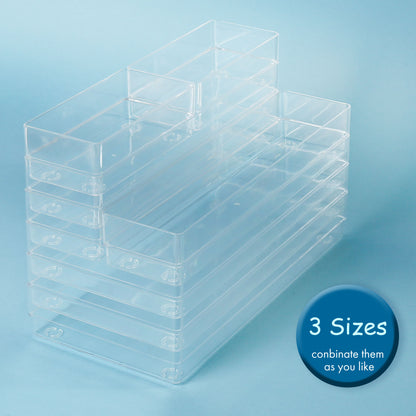 LotFancy Clear Drawer Organizers, 6 x 3 x 2 in, Plastic Storage Bins for Desk, Bathroom, Utensils