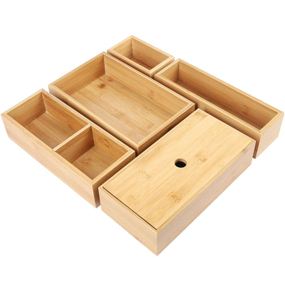 LotFancy 5 Pcs Bamboo Drawer Organizer Storage Box for Kitchen, Bathroom, Office Desk, Makeup