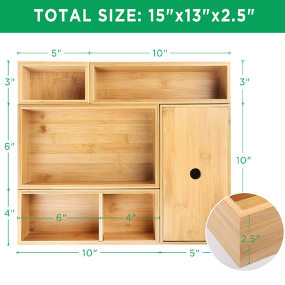 LotFancy 5 Pcs Bamboo Drawer Organizer Storage Box for Kitchen, Bathroom, Office Desk, Makeup