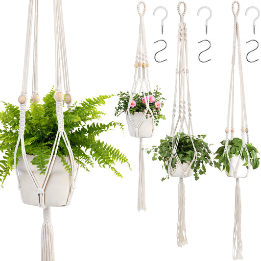 LotFancy 3 Cotton Rope Plant Hangers with 6 Hooks