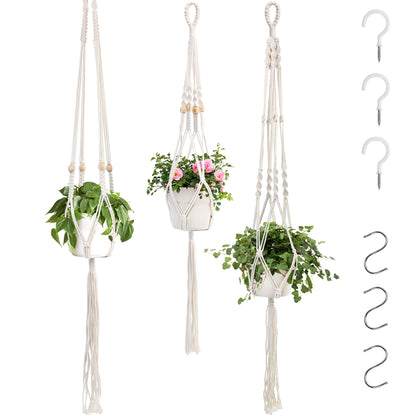 LotFancy 3 Cotton Rope Plant Hangers with 6 Hooks