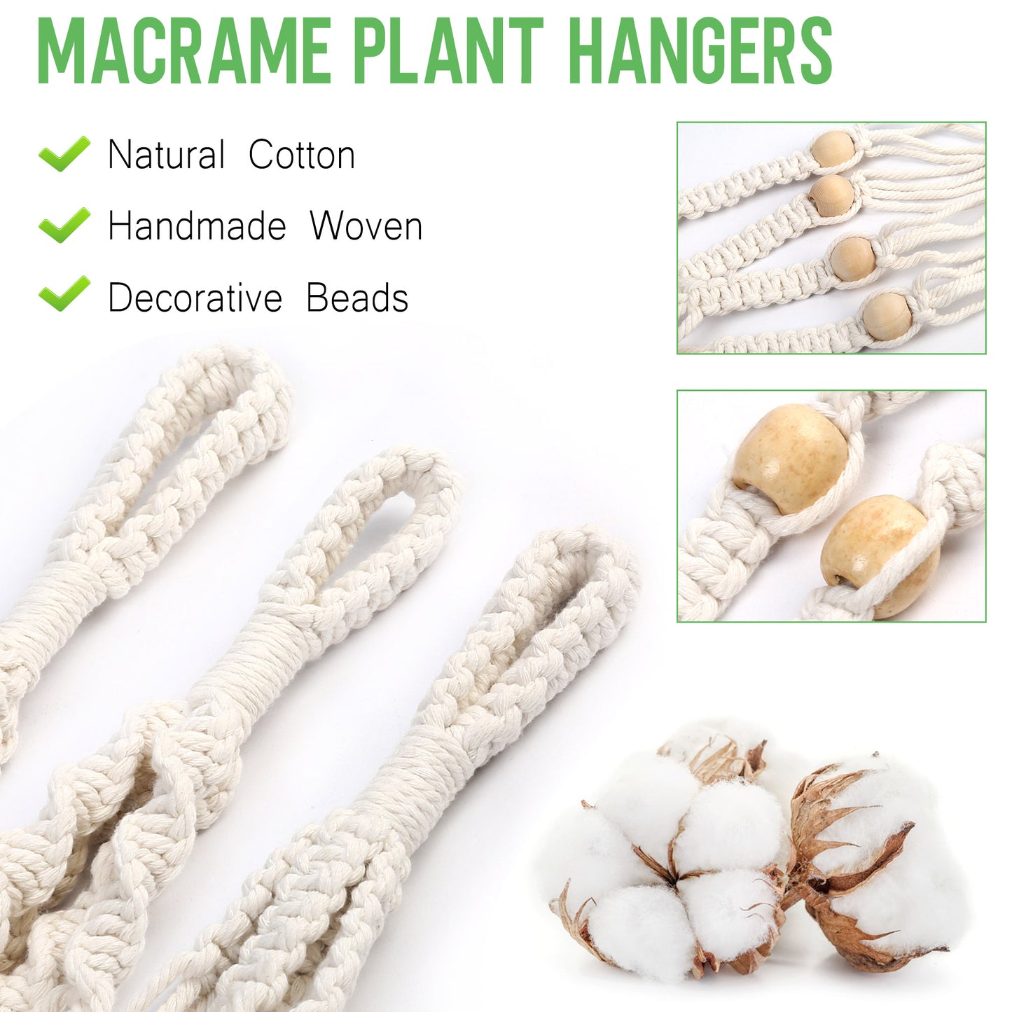 LotFancy 3 Cotton Rope Plant Hangers with 6 Hooks