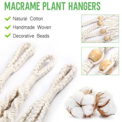 LotFancy 3 Cotton Rope Plant Hangers with 6 Hooks