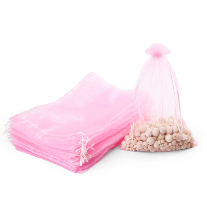 LotFancy 50Pcs 8x12 Large Organza Bags, Sheer Mesh Drawstring Gift Bags for Party Wedding Favor, Candy Toys Makeup Pouches, Pink