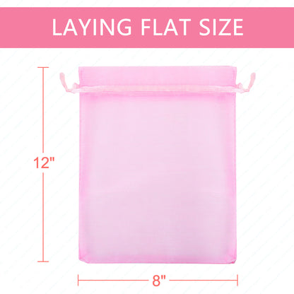 LotFancy 50Pcs 8x12 Large Organza Bags, Sheer Mesh Drawstring Gift Bags for Party Wedding Favor, Candy Toys Makeup Pouches, Pink