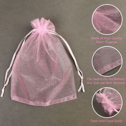 LotFancy 50Pcs 8x12 Large Organza Bags, Sheer Mesh Drawstring Gift Bags for Party Wedding Favor, Candy Toys Makeup Pouches, Pink