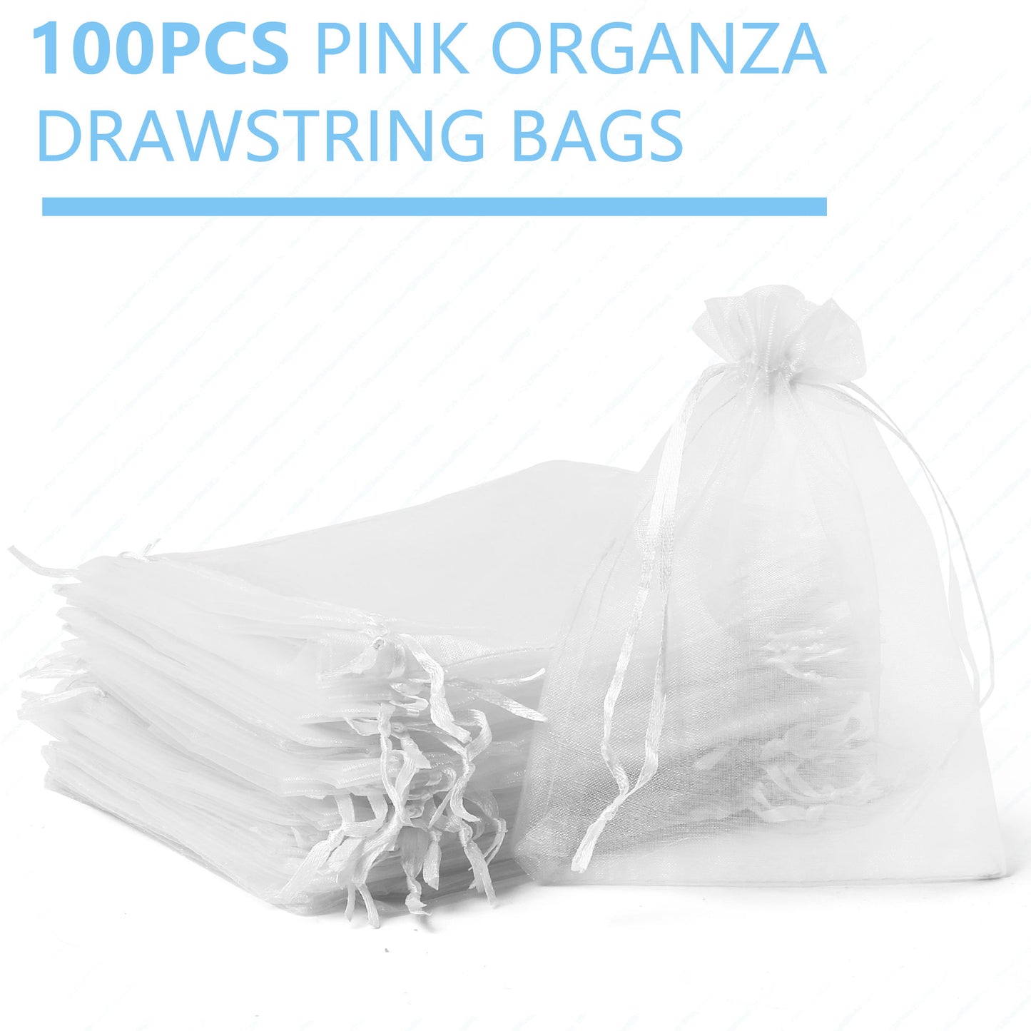 LotFancy 100Pcs 5x7 Sheer Organza Bags, White Mesh Jewelry Gift Bags with Drawstring for Party Wedding Favor