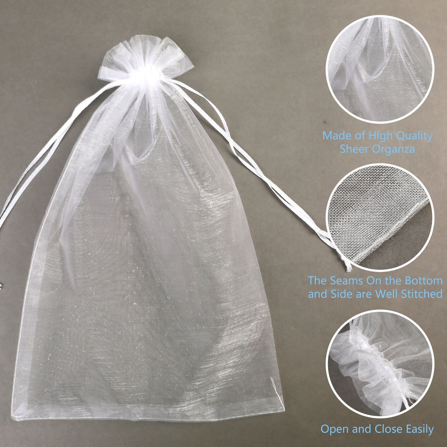 LotFancy 100Pcs 5x7 Sheer Organza Bags, White Mesh Jewelry Gift Bags with Drawstring for Party Wedding Favor