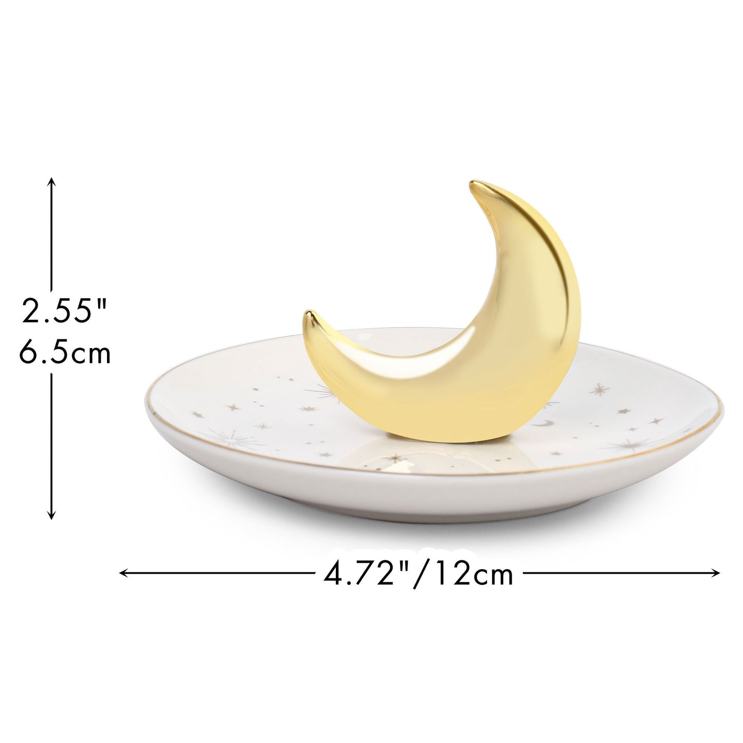 LotFancy Moon Ring Holder Dish, Ceramic Trinket Jewelry Tray for Earring Bracelet Necklace Wedding Engagement Gift