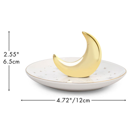 LotFancy Moon Ring Holder Dish, Ceramic Trinket Jewelry Tray for Earring Bracelet Necklace Wedding Engagement Gift