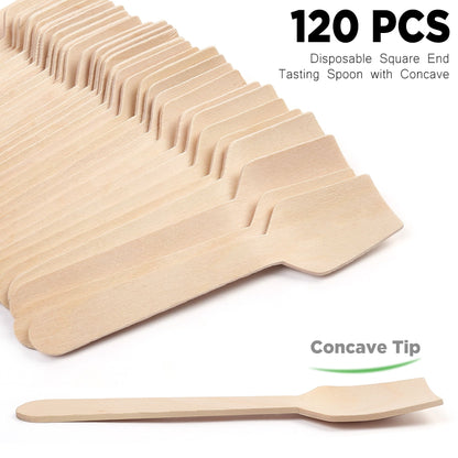LotFancy 120 Mini Wooden Spoons, 3.75" Disposable Tasting Sampling Spoon with Concave Tip