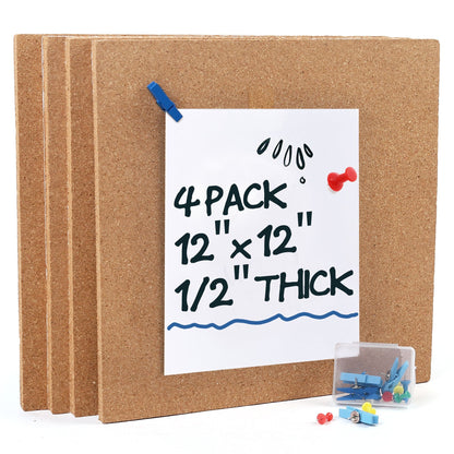 Cork Board 1/2" Thickness, with Push Pins, Frameless Cork Bulletin Board with Ultra Self Adhesive Backing