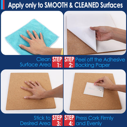 Cork Board 1/2" Thickness, with Push Pins, Frameless Cork Bulletin Board with Ultra Self Adhesive Backing