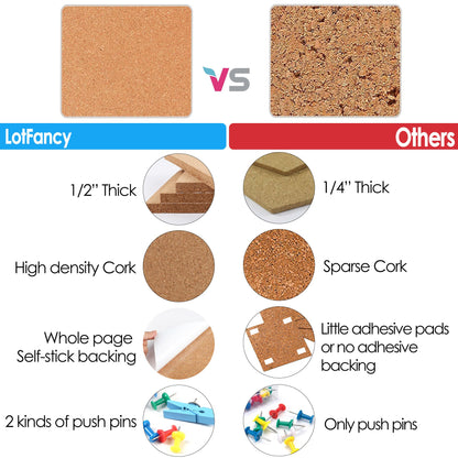 Cork Board 1/2" Thickness, with Push Pins, Frameless Cork Bulletin Board with Ultra Self Adhesive Backing