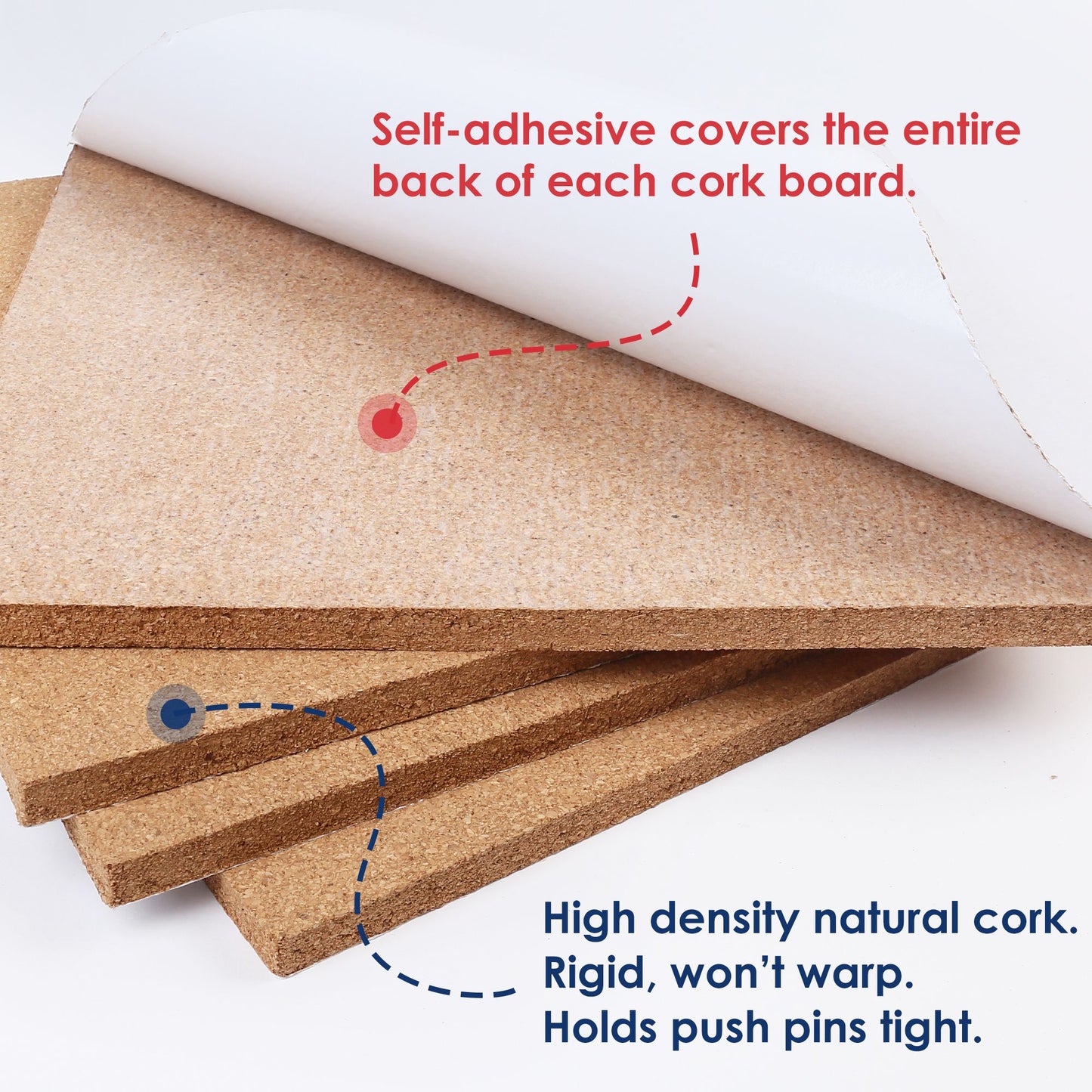 Cork Board 1/2" Thickness, with Push Pins, Frameless Cork Bulletin Board with Ultra Self Adhesive Backing